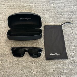 Salvatore Ferragamo Black Sunglasses with Case and Pouch
